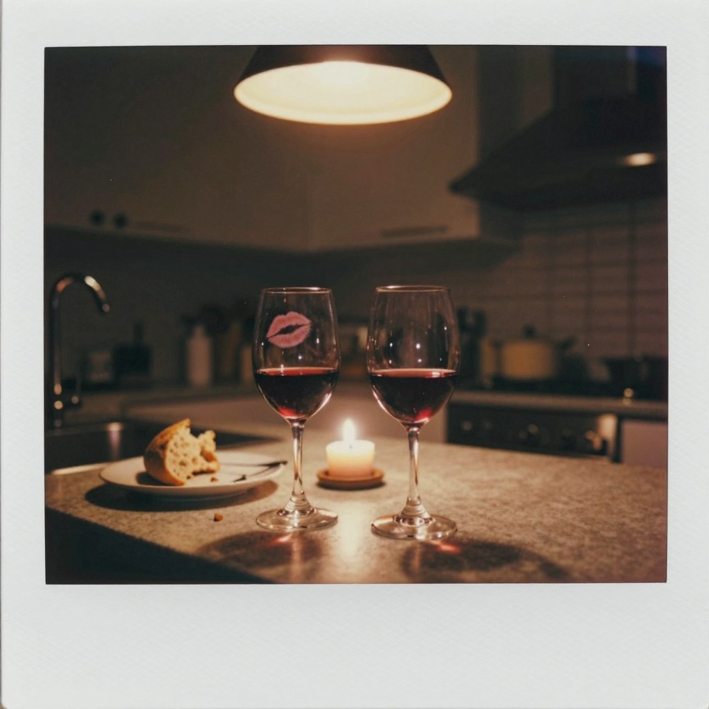 Two glasses, one kissed